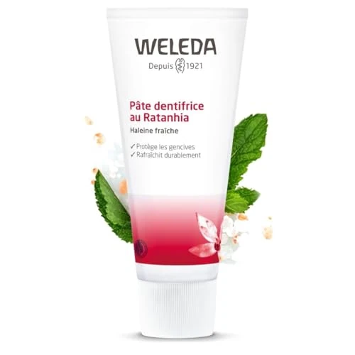Weleda - Pasta de Dientes de Ratania, Limpia, Protege y Refuerza, Fortalece el Tejido Gingival, Previene el Retroceso de las Encías, 100% Natural, Sabor a Menta, Vegana, Sin Flúor - 75 ml