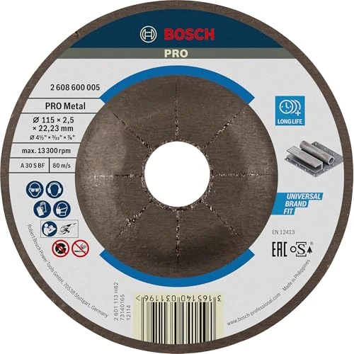 Bosch 1x Mola da taglio PRO Metal piccole, foro 22,23 mm, oSa (per Acciaio, Ø 115 mm, Professional Accessorio Smerigliatrice angolare piccola)