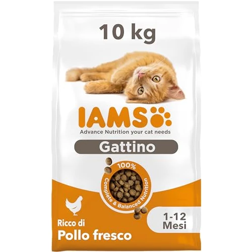 IAMS Vitality - Croquettes Super Premium Chatons - savoureuses complètes équilibrées - Favorise Croissance et Vitalité - Au Poulet Frais – sans OGM Colorant arôme Artificiel - Sac refermable de 10 kg