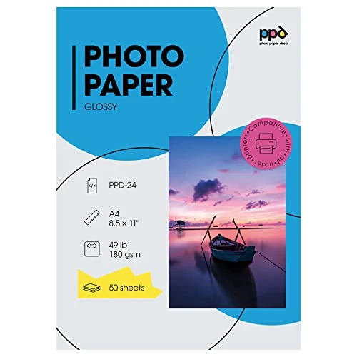Offre limitée : PPD 50 Feuilles x A4 Papier Photo Brillant, 180g, Impression Jet d'Encre, Haute Brillance, Séchage Instantané, Alimentation Facile PPD-24-50 de 14.99 € à 14.99 € (0.00% de remise)