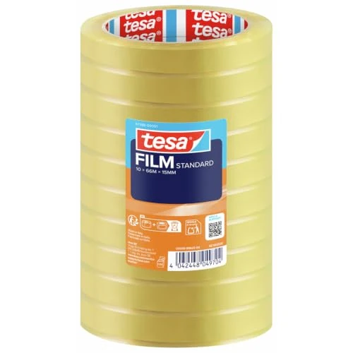 Offerta a tempo: Tesafilm Standard - Nastro Adesivo Trasparente Multiuso per la Casa, L'Ufficio e la Scuola, 66 m x 15 mm - Confezione da 10 Rotoli - 6% da 17.05 € a 15.95 €