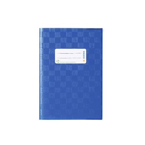 HERMA Copertina per libretto A5 in rafia blu, copertina per libretto con etichetta e struttura in rafia in film di polipropilene resistente e lavabile, protezione per libretto per quaderni, colorata