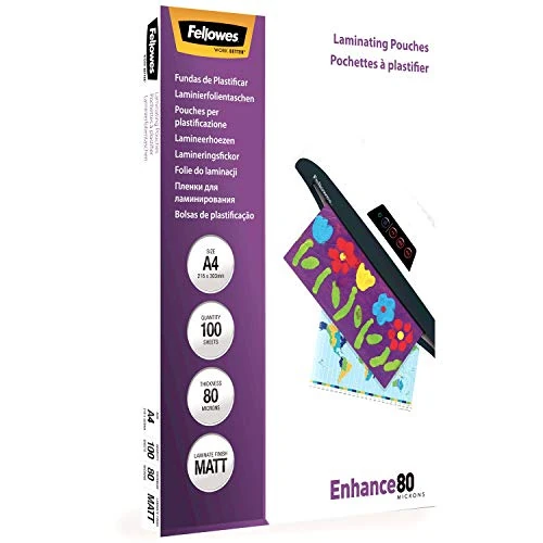 Limited-time offer: Fellowes Laminating Pouches A4, Matt Finish, 100 Sheets, 160 Micron (2 x 80 Micron) Clear & Durable Laminating Pouch with Image Last Directional Quality Mark - Ideal for Photos and Notices from 25.08 £ to 19.60 £ (save 22%)