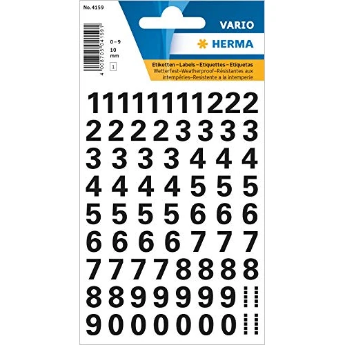 Zeitlich begrenztes Angebot: HERMA 4159 Zahlen Aufkleber schwarz 0-9, 71 Stück, Schriftgröße 10 mm, selbstklebend, wetterfest, klein, Nummer Ziffer Klebezahlen Sticker Hausnummern aus Folie zum Aufkleben, transparent von 1.99 € auf 1.86 € (7% Rabatt)