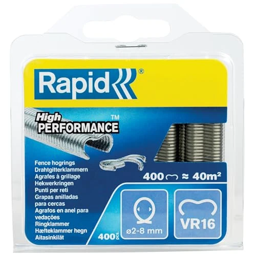 Offre limitée : Rapid VR16 - Agrafes à Grillage en Acier Galvanisé, Compatible avec les Grillages 2-8 mm, Idéal pour Sécuriser Cages & Clôtures, 400 Pièces, Emballage sous Blister (40108796) de 7.99 € à 7.99 € (0.00% de remise)