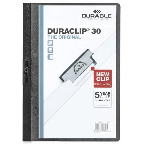 Offerta a tempo: Durable 222701 Duraclip 30 Retail, Cartellina con Clip per Archiviare Documenti, Capacità 1 - 30 Fogli, Formato A4, Confezione da 5 Pezzi, Nero - 0.00% da 12.82 € a 12.82 €
