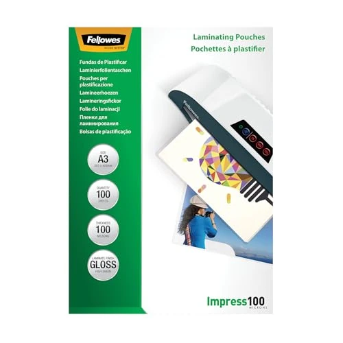 Offerta a tempo: Fellowes 5351205 Pouches Lucide Impress100, Formato A3, 100 Micron, Confezione da 100 Pezzi - 0.00% da 35.73 € a 35.73 €