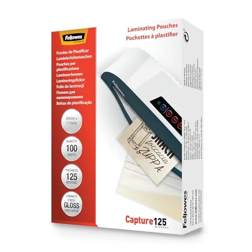Offerta a tempo: Fellowes 5307101 Pouches Lucide Capture125, Formato 83x113 mm, 125 Micron, Confezione da 100 Pezzi - 0.00% da 10.72 € a 10.72 €