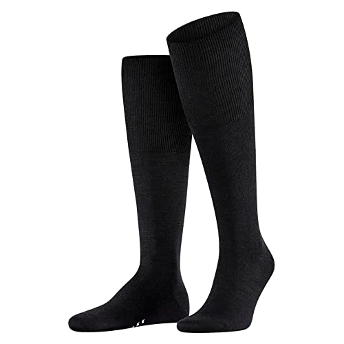 FALKE Men's Airport M Kh Wool Cotton Long Plain 1 Pair Knee-High Socks, Black 3000, 8.5-9.5