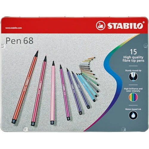 Tijdelijke aanbieding: STABILO - Premium viltstift - Pen 68 - ARTY - Metalen etui met 15 kleuren van 18.00 € naar 18.00 € (0.00% korting)