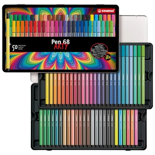 Offerta a tempo: STABILO Pen 68 - Pennarello Premium - ARTY - Scatola in Metallo da 50 - Colori Assortiti - 51% da 86.00 € a 42.21 €