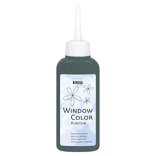 KREUL 42771 - Window Color peinture de contour, gris 80 ml, pour une meilleure délimitation des motifs, pour les surfaces lisses comme le verre, les miroirs et les carreaux