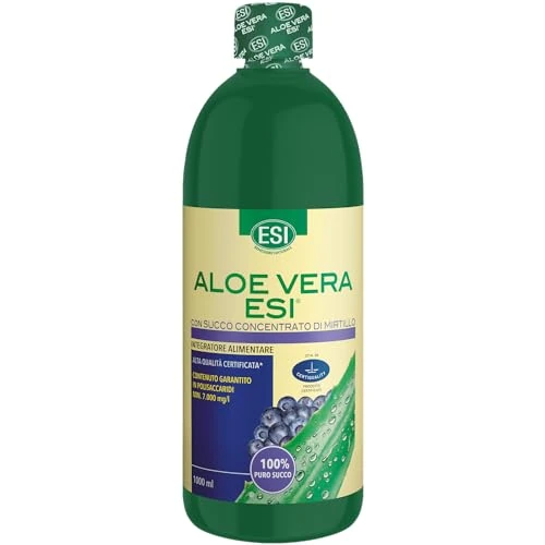 ESI - Aloe Vera Succo, Integratore Alimentare con Succo Concentrato di Mirtillo, Offre Benessere al Tratto Gastrointestinale, ricco di vitamine A e C, Senza Glutine e Vegan, 1000 Ml