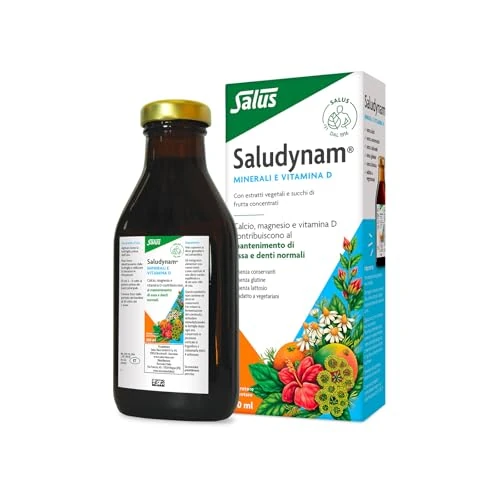 Salus - Saludynam Complemento Alimenticio - 250 ml - Contribuye al Mantenimiento de Huesos y Dientes - Contiene Calcio, Magnesio, Zinc, Vitamina D, Extractos Herbales y Zumos de Frutas