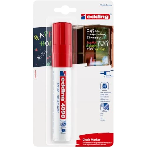 Limited-time offer: edding 4090 krijtmarker - rood - 1 krijtstift - beitelvormige punt 4-15 mm - krijtstift voor borden, uitwisbaar - voor het schrijven op ruiten, glas, spiegels - bordstift met dekkende kleuren from $54.55 to $17.57 (save 67.79%)