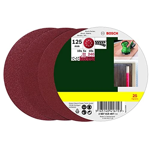 Offre limitee: Bosch Accessories 2607019497 Lot de feuilles abrasives pour Ponceuse excentrique Grain 80 - 120 125 mm 25 pièces Argent de 11.77 EUR a 11.77 EUR (economie 0%)