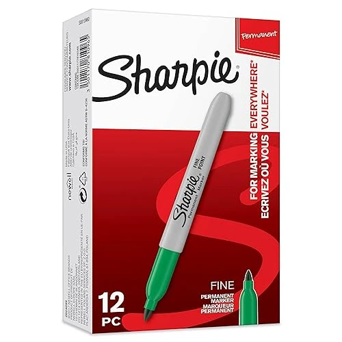 Sharpie rotuladores permanentes | punta fina | color verde | juego de 12 marcadores | material escolar ideal
