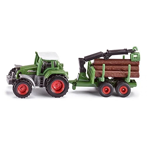 siku 1645, Tractor with Forestry Trailer, Metal,Plastic, Green, Incl. 6 logs, Versatile