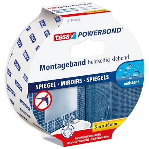 Zeitlich begrenztes Angebot: tesa Powerbond MIRROR doppelseitiges Montageband - 5 m x 38 mm von 13.48 € auf 13.48 € (0.00% Rabatt)