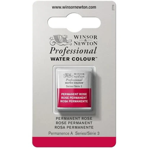 Winsor & Newton 0101502 Farba akwarelowa Professional Watercolour, żywe farby wodne o artystycznej jakości, wysoka czystość kolorów i jasność, odporna na światło, półkostka - Permanent Rose