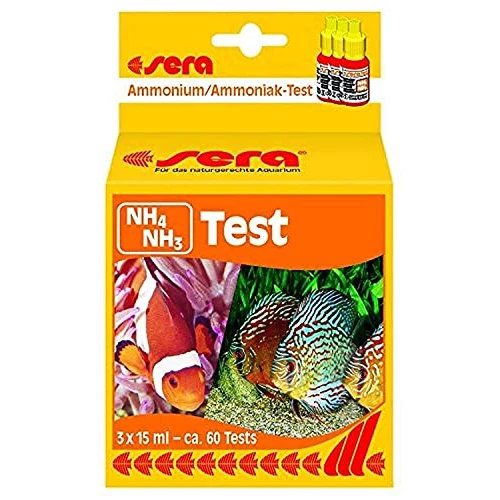 sera 04910 Ammonium/ammoniaktest (NH4/NH3), watertest voor ca. 60 metingen, meet betrouwbaar en nauwkeurig ammonium en ammoniak, voor zoet en zeewater, in aquarium of vijver, 45 ml (1 stuk)