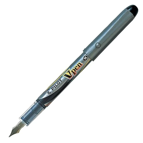 Pilot VPen Disposable Fountain Pen Silver Barrel 0.58 mm Tip - Black, Single Pen