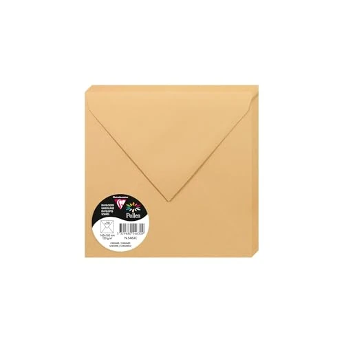 Offerta a tempo: Clairefontaine 5463C - Pacco da 20 Buste gommate - Formato Quadrato 16,5x16,5cm - 120g/m² - Colore caramello -Inviti Eventi e Corrispondenza - Gamma Pollen - Carta Premium Liscia - 0.00% da 10.55 € a 10.55 €