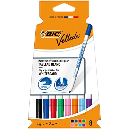 Offerta a tempo: BIC Velleda, pennarello per lavagna bianca, 1721, tascabili, a base di chetone, 1,5 mm Confezione da 8 Assorted Colours - 50% da 15.41 € a 7.69 €