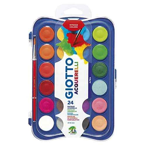 Offerta a tempo: Giotto Acquerelli Tempere Ad Acquerello + 1 Pennello, 30 Mm, 24 Unità, Confezione Da 1, Multicolore (Confezione da 1) - 34% da 7.30 € a 4.79 €