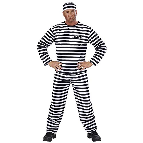 Limited-time offer: Mens Convict Black/White Costume Large UK 42/44" for Prisoner Jail Fancy Dress from 22.49 £ to 22.49 £ (save 0.00%)