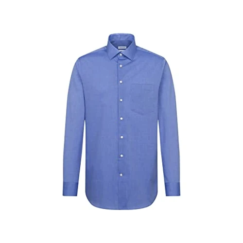 Offerta a tempo: Seidensticker Regular Bügelfrei Kent Langarm, Camicia Uomo, Blu (Mittelblau), 38 - 25% da 59.99 € a 44.90 €