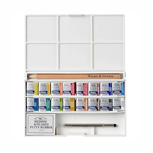 Limited offer: Winsor & Newton Cotman Watercolor Paint Set, Complete Pocket Set, 16 Half Pan w/ Brush, Eraser, Mixing Palette from 71.55 EUR to 41.50 EUR (save 42%)