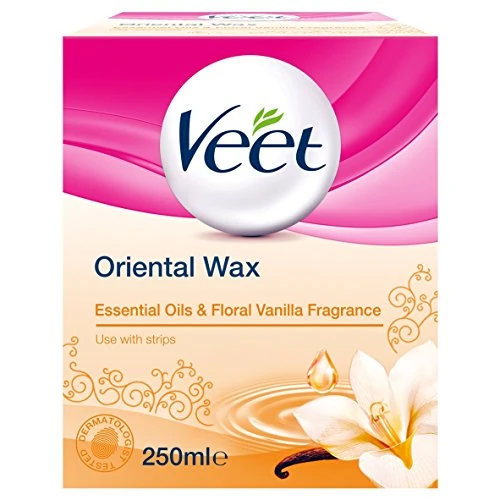 Veet Essential Oils and Floral Vanilla Hot Wax Microwavable Jar, Waxing Kit, 250 ml, multicolor