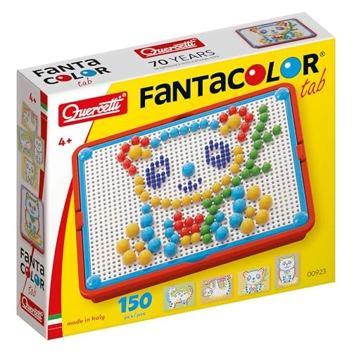 Quercetti FantaColor Tab, Juegos Educativos con 150 piezas, Pizarra Infantil Creativa con 3 Tamaños De Pinchos, Juguetes niños 4 años, Manualidades Niños, Regalo Niña 5 Años