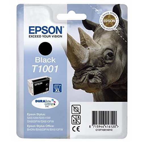 Begrenztes Angebot: Epson T1001 Nashorn, wisch- und wasserfeste Tinte (Singlepack) schwarz von 25.27 EUR auf 21.48 EUR (Rabatt 15%)
