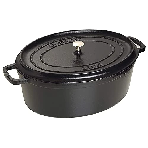 STAUB Cocotte en Fonte Émaillée avec Couvercle, Tous feux dont induction, 5 à 6 personnes, Ovale, 31 cm, 5,50 L, 7 kg, Noir Mat