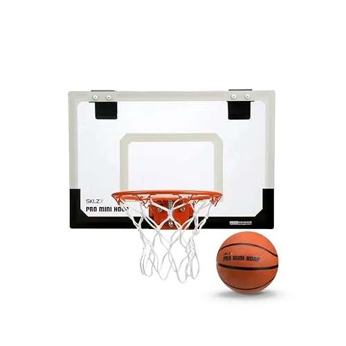 SKLZ Pro Mini Basketball Hoop, Spring-Action Break-Away Rim, 45.7 x 30.5 cm, Clear Shatter-Proof Backboard - Includes 12.7 cm Mini Basketball, Perfect for Home, Office, or Dorm Room Practice and Fun