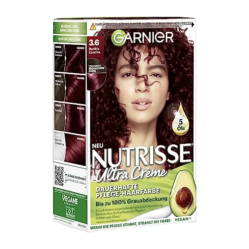 Garnier Nutrisse Coloration capillaire longue durée aux huiles de fruits nourrissantes, tenue 8 semaines, teinte ultra crème, cerise foncée 36