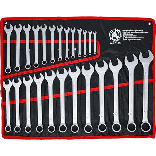 BGS Diy 1198 | Maul-Ringschlüssel-Satz | 25-tlg. | SW 6-32 mm | inkl. Tetron-Rolltasche | Gabelringschlüssel