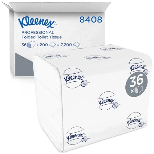 Limited offer: Kleenex® Folded Toilet Tissue – 2-Ply Soft & Comfortable Bulk Toilet Paper for Hygienic, Single-Sheet Dispensing – 36 Packs x 200 Sheets (7,200 Sheets Total), Model Nr. 8408 from 39.98 EUR to 39.98 EUR (save 0%)