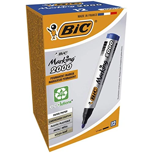 BIC Marking 2000 ecolutions - Rotuladores permanentes de punta cónica media, caja de 12 unidades, color azul