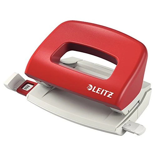Tijdelijke aanbieding: Leitz Mini kantoorperforator van metaal, kleine perforator voor 10 vellen, aanlegrail met formaataanduidingen, ergonomisch design, rood, 50580025 van 7.50 € naar 7.50 € (0.00% korting)