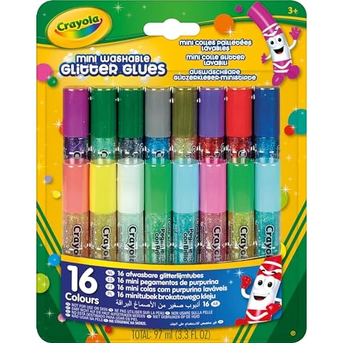 Offerta a tempo: Crayola - Colle Glitter in tubetto, lavabili, 16 colori assortiti, per scuola e tempo libero, 69-4200 - 0.00% da 7.60 € a 7.60 €