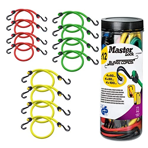 Offerta a tempo: MASTER LOCK Cavi Elastici con Ganci [Confezione da 12 Pezzi] [4 * 60 cm + 4 * 80 cm + 4 * 100 cm] [Gancio Invertito] 3107EURDAT - Ideale per Giardinaggio, Trasporto, Trasloco, Campeggio - 30% da 24.00 € a 16.84 €