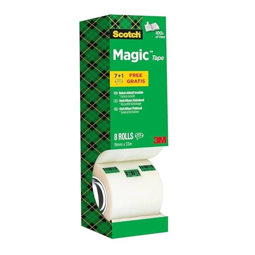 Scotch Nastro adesivo Magic, Value Pack - 8 Rotoli da 19 mm x 33 m - Nastro Trasparente Opaco e Scrivibile Ottimo per Casa, Ufficio e Scuola