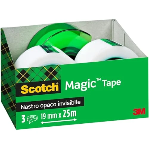 Scotch Magic Tape 3 Rolls 19 mm x 25 m + 1 Handheld Dispenser FREE - General Purpose Sticky Tape for Document Repair, Labelling & Sealing