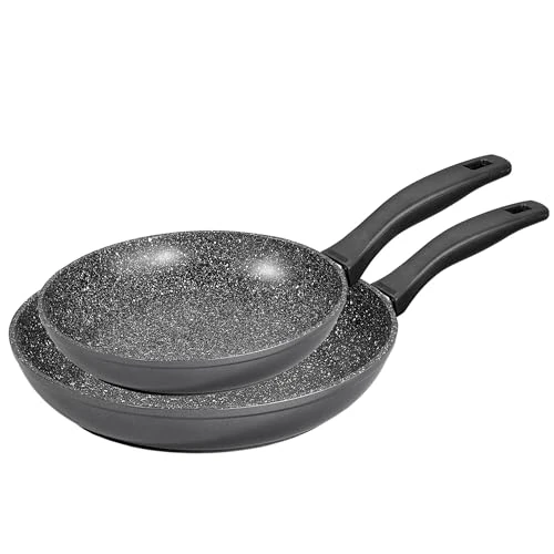 STONELINE 6937 Set of 2 Frying Pans Aluminium 24 cm/28 cm/with excellent non-stick coating with No Lid Also Suitable for Induction