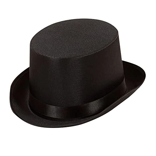 W WIDMANN MILANO Party Fashion - 2485T - Sombrero de copa, negro, de raso, siglos XVIII y XIX, Charleston, Flapper, Gangster, Fiesta temática, Carnaval