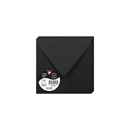 Clairefontaine - Ref 5798C - Stuifmeel Enveloppen (Pack van 20) - 140 x 140mm formaat, 120gsm papier, Gummed Seal, Inkjet & Laser Printer Compatible, Zuurvrij - Zwart