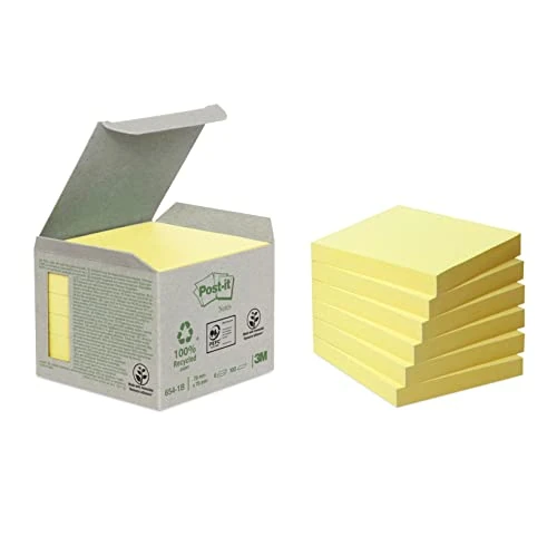 Offerta a tempo: Post-it Foglietti in carta riciclata al 100% Canary Yellow, Confezione da 6 blocchetti, 100 Fogli per blocco, 76 mm x 76 mm, Colore Giallo - Foglietti Adesivi in Carta Riciclata al 100% - 26% da 14.49 € a 10.68 €